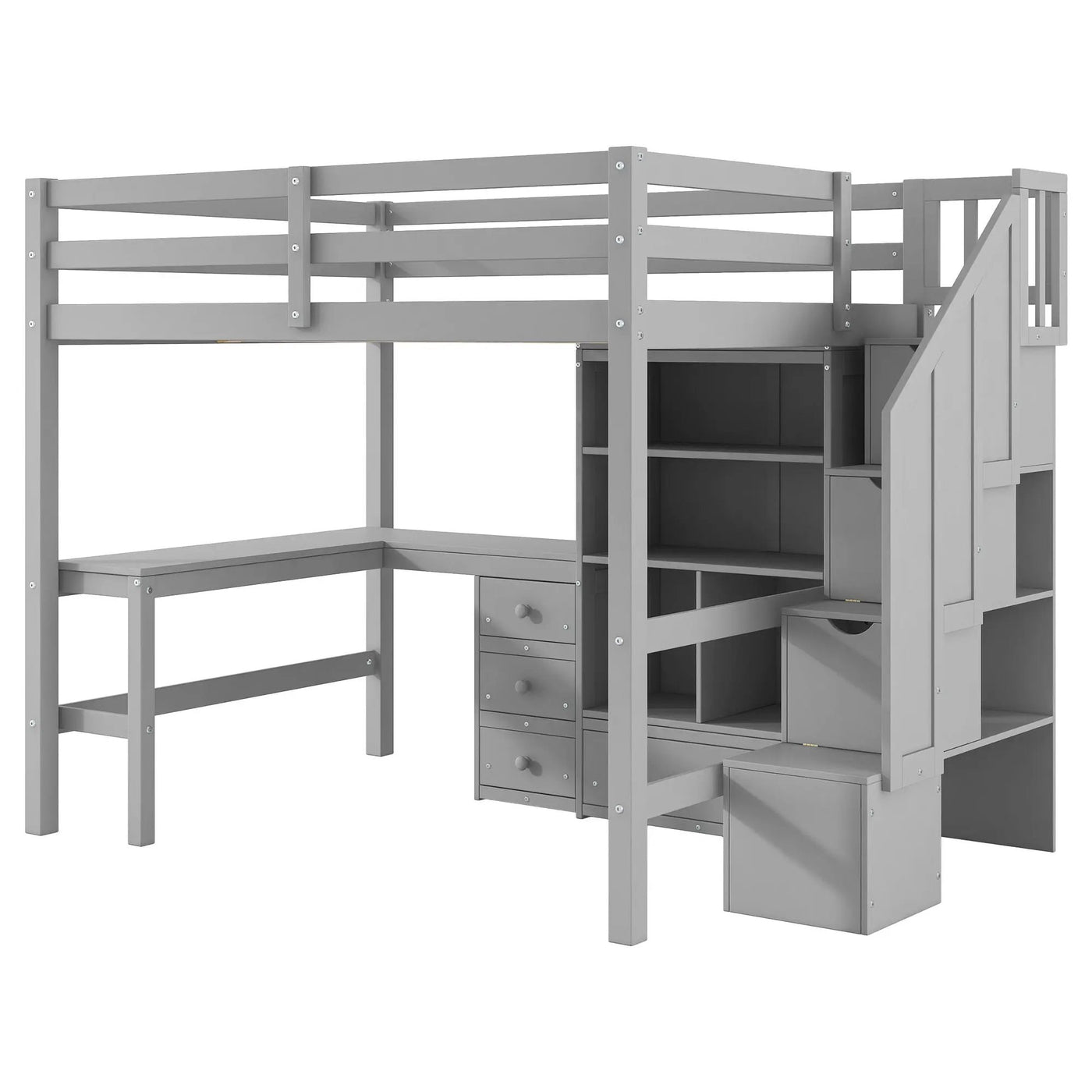 Loft Bed & L Shaped Desk, Drawers, Cabinet, And Storage Staircase by HouseOfZazla