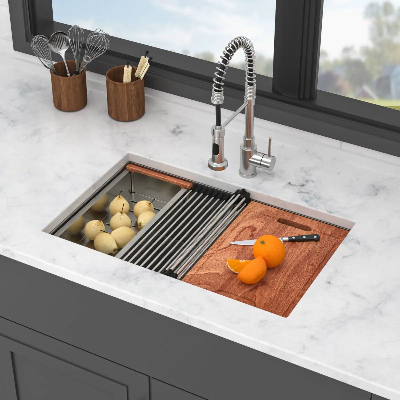 Undermount Workstation Kitchen Sink Stainless Steel Single Bowl by HouseOfZazla
