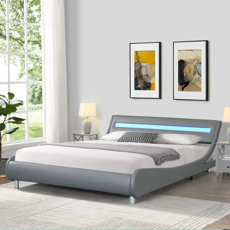 Queen Size Upholstered Platform Bed Frame with LED Lighting by HouseOfZazla