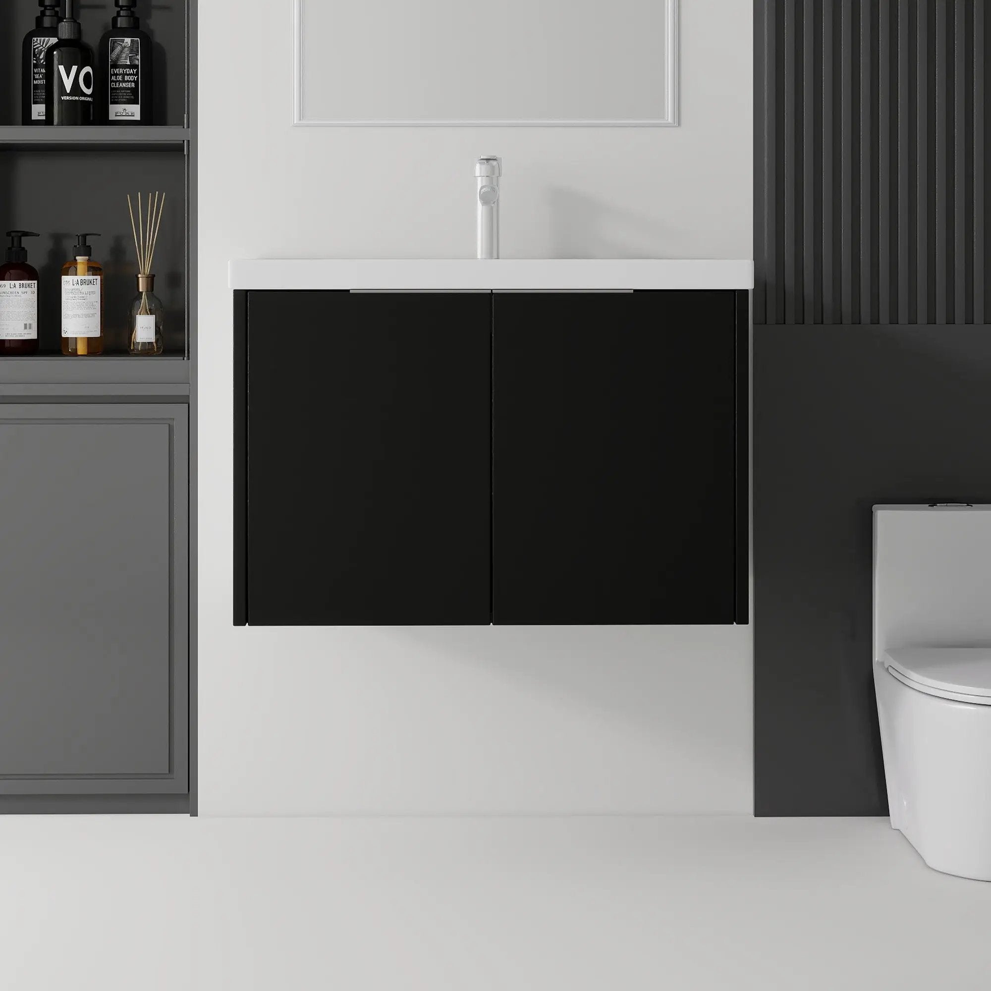 36 Inch Floating Bathroom Vanity with Sink, Soft-Close Door, Ceramic Sink, Plywood by HouseOfZazla
