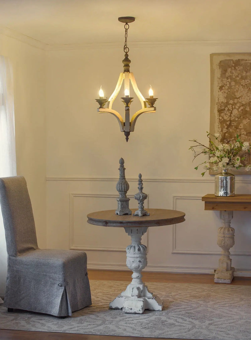 6 Light Wood Chandelier, Hanging Light Fixture With Adjustable Chain For Kitchen, Bulb Not Included - Cream by Unique Piece Furniture