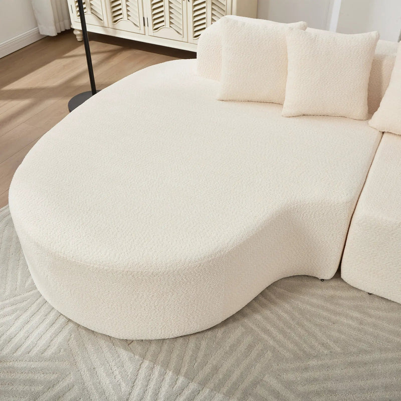 110.2'' Curved Sectional Sofa with 5 Pillows - Ivory by HouseOfZazla