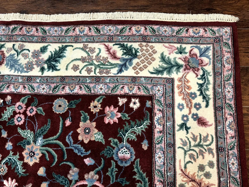 Indo Persian Rug 8x10, Red and Ivory, Floral Allover, Handmade Wool Area Rug by Jewel Rugs