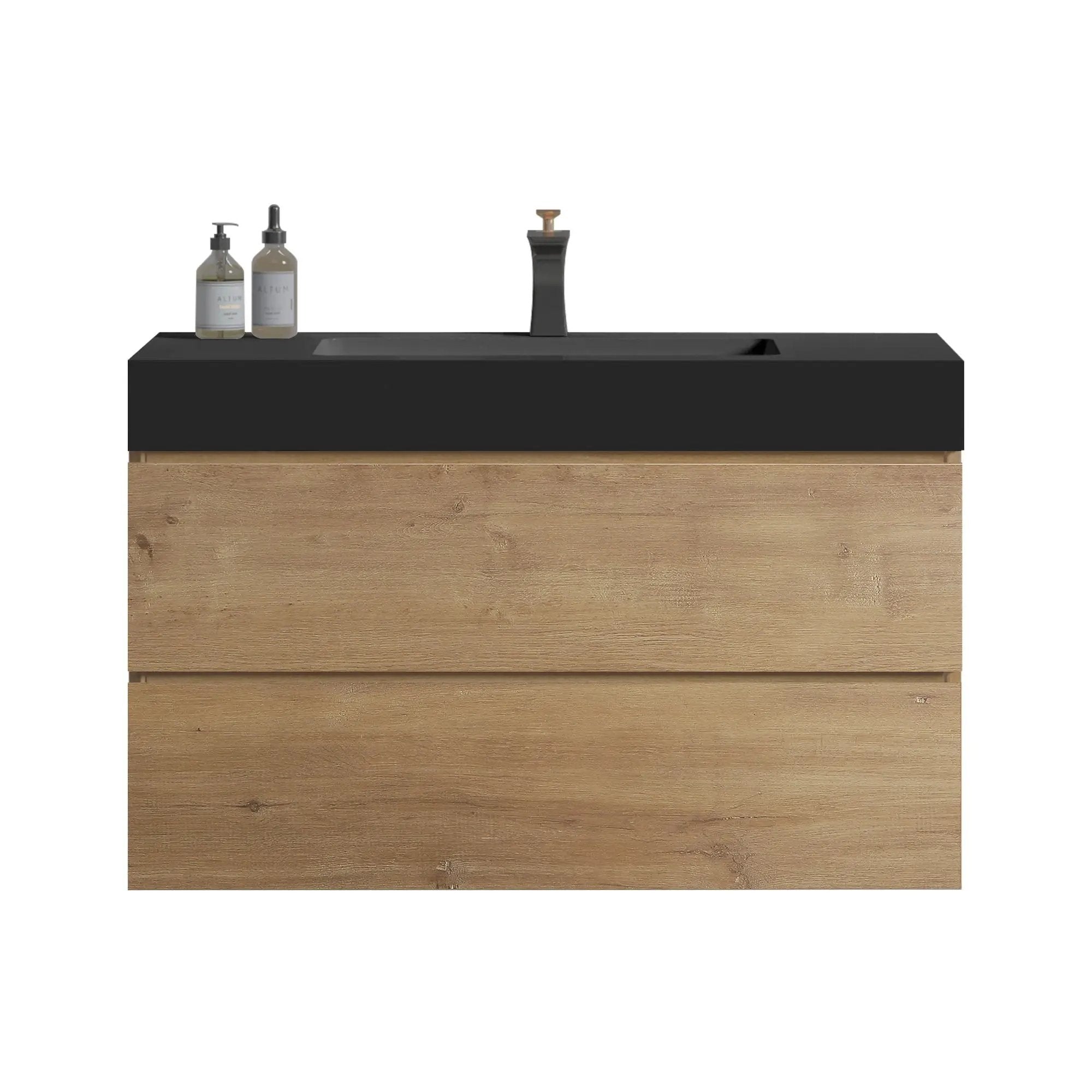 Alice - Natural Oak Bathroom Vanity With Sink, Large Storage Wall Mounted Floating Bathroom Vanity For Modern Bathroom, One-Piece Sink Basin Without Drain by Unique Piece Furniture