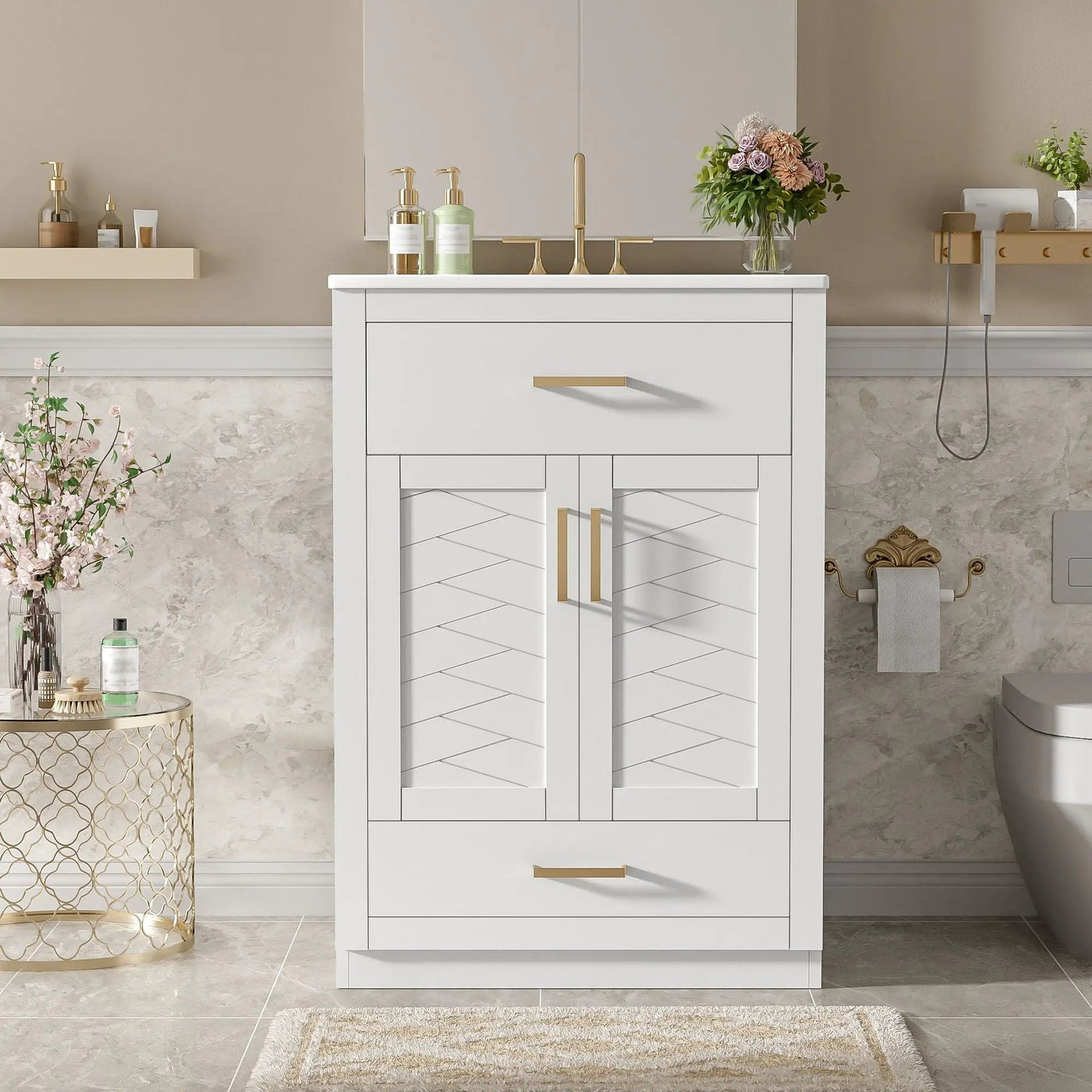 Modern Bathroom Vanity With Integrated Ceramic Sink, 2 Door Cabinet With Tip-Out Drawer by Unique Piece Furniture