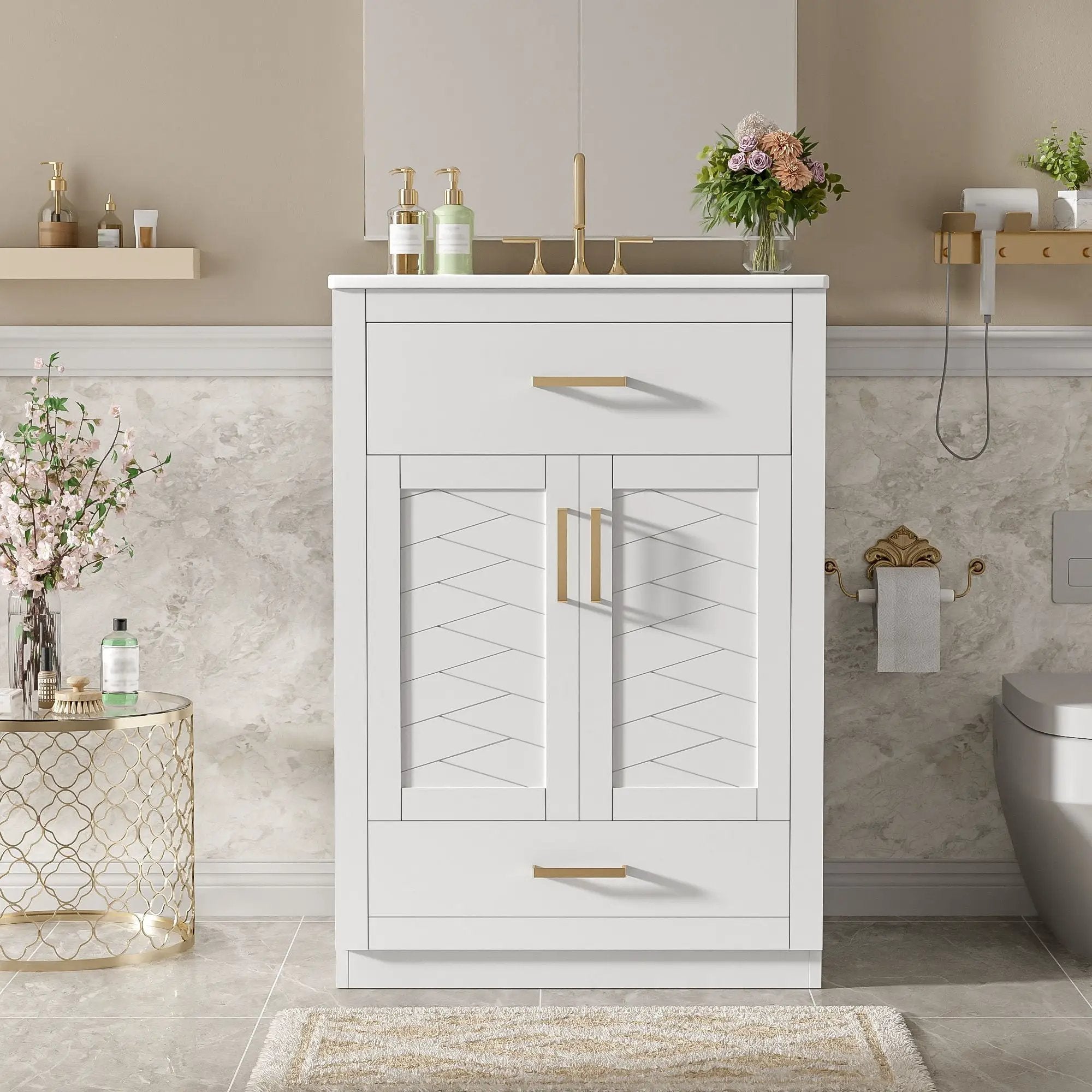 Modern Bathroom Vanity With Integrated Ceramic Sink, 2 Door Cabinet With Tip-Out Drawer by Unique Piece Furniture