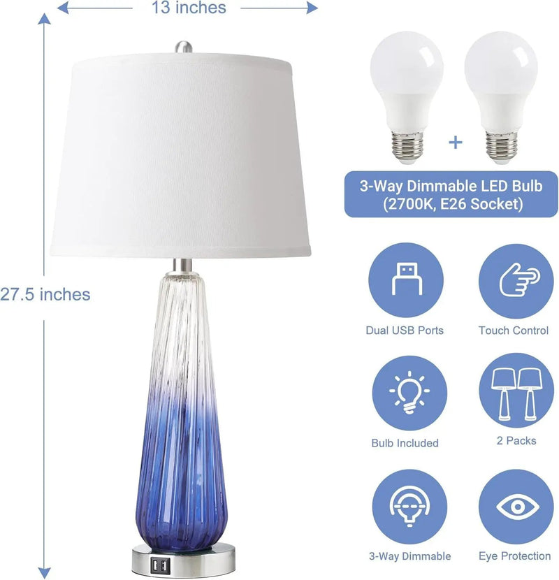 Table Lamps Set of 2 with Touch Control and USB Ports by HouseOfZazla