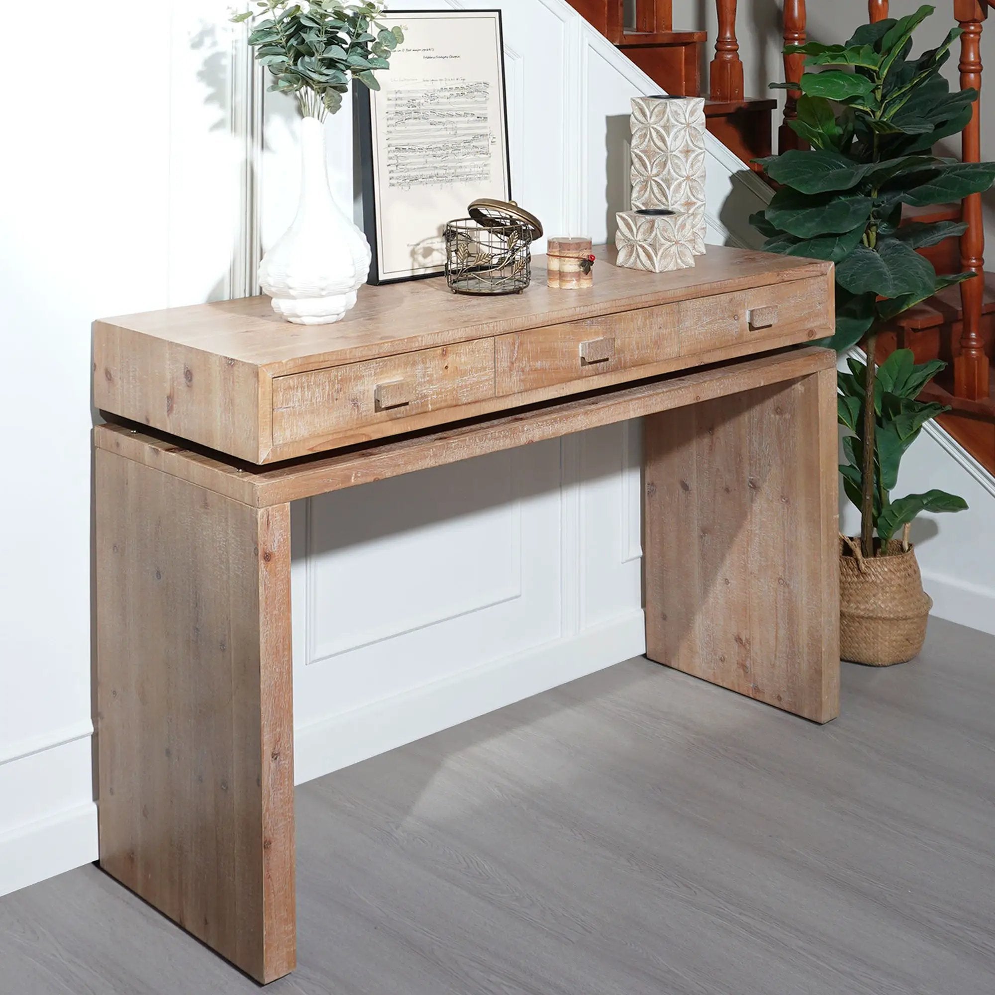 Rustic Wood Console Table With 3 Drawers Entryway Table For Hallway, Foyer, Or Office - Natural / Natural & Light Brown / Natural Wood / Natural Wood Wash / Natural / Rustic by Unique Piece Furniture