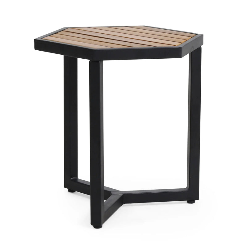 Outdoor Side Table With Iron Base And Slatted Top - Brown by HouseOfZazla