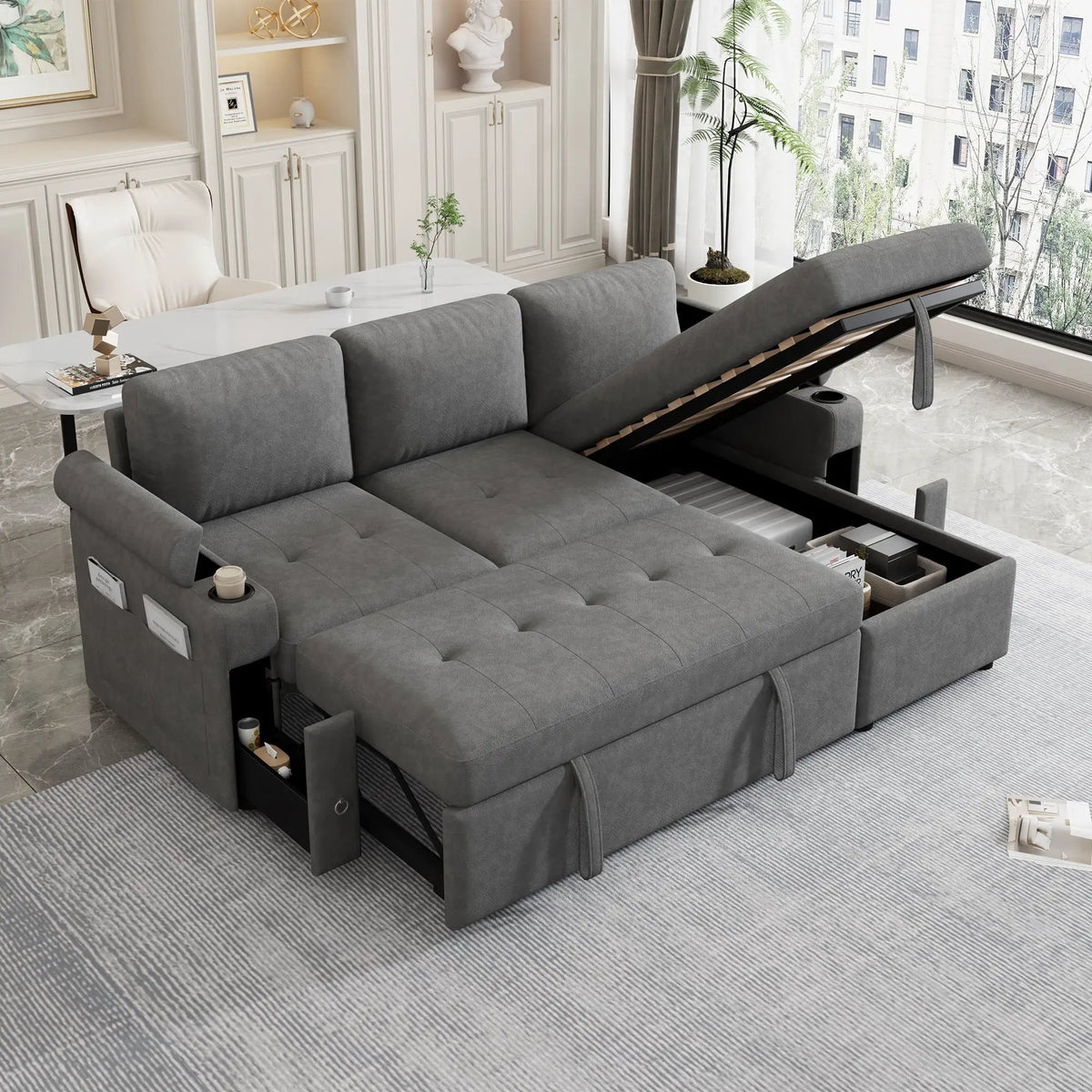 83.5" L-Shaped Sofa Couch Convertible Sofa Bed by HouseOfZazla