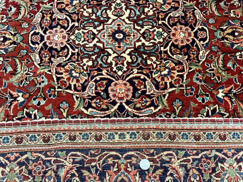 Persian Kashan Rug 4x7, Red and Navy Blue, Floral Antique Carpet by Jewel Rugs
