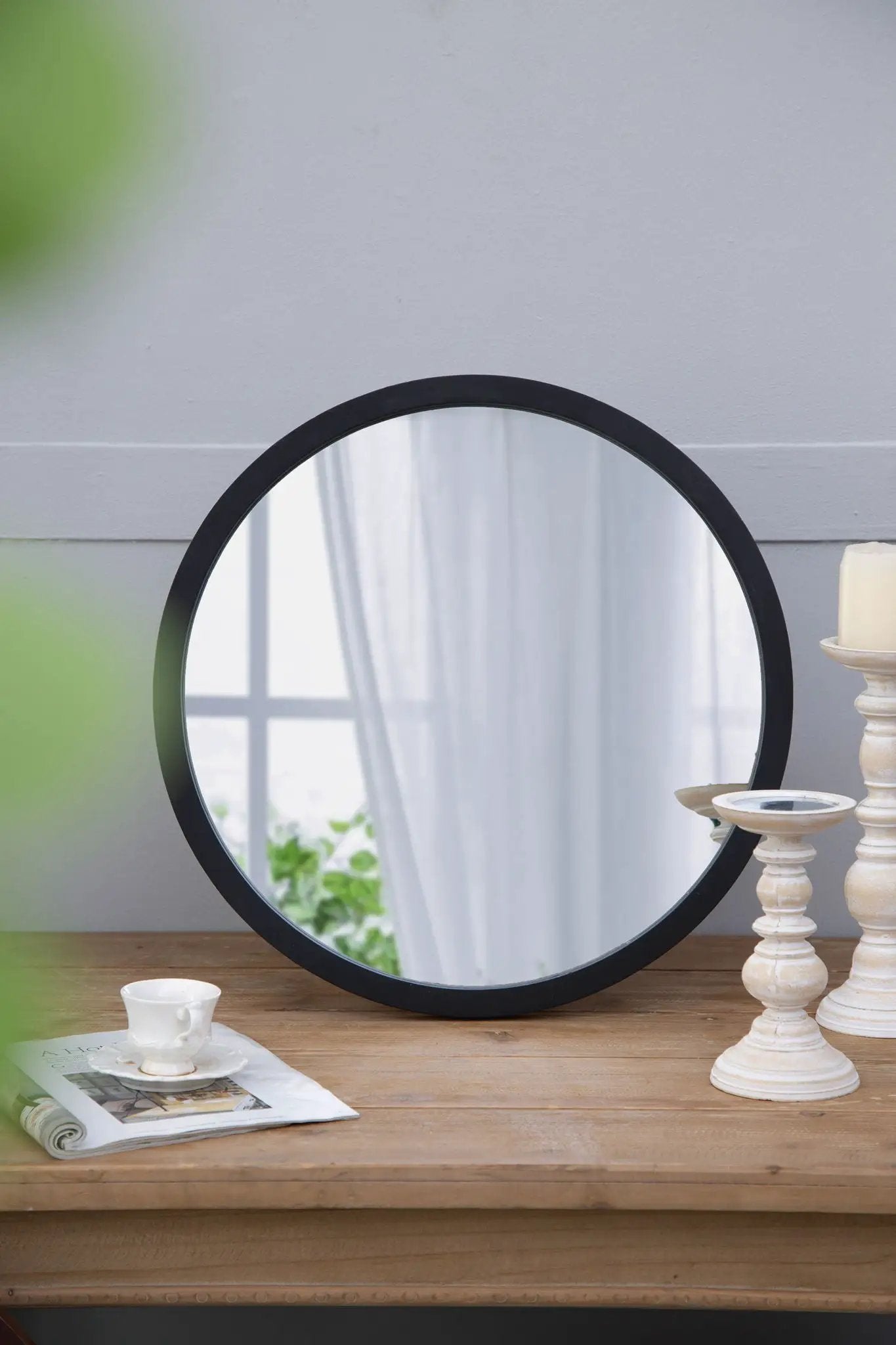 Circle Wall Mirror With Wooden Frame, Wall Mirror For Living Room by Unique Piece Furniture