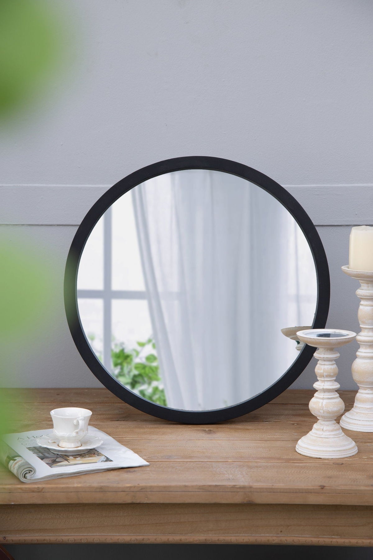 Circle Wall Mirror with Wooden Frame - Black, Light Brown, Dark Brown, photo 15 of 36