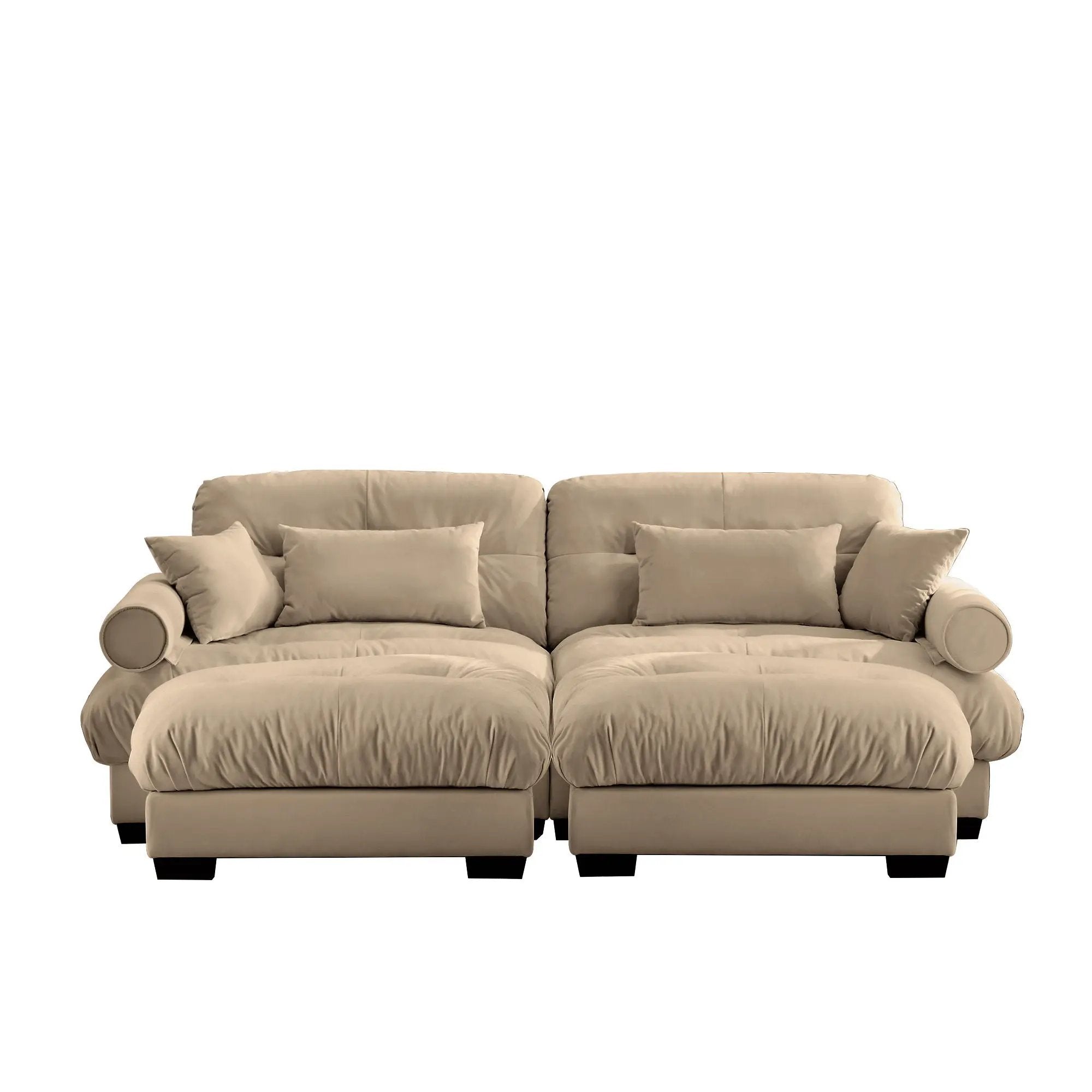 Modern Sectional Sofa With Ottoman, Round Bolster Armrests, Waist And Throw Pillows by Unique Piece Furniture