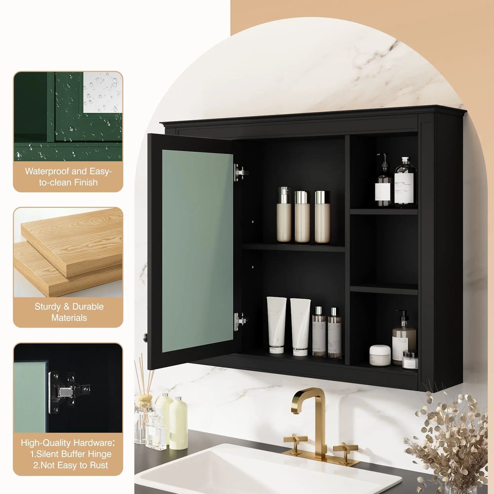 Wall Mounted Medicine Cabinet With Mirror, Storage Cabinet Featuring 6 Open Shelves And Adjustable Interior by HouseOfZazla