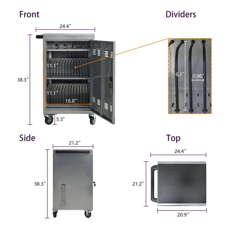 Mobile Charging Cart Station for Chromebook, Tablet and Laptop Computer with Power Strip Included by HouseOfZazla