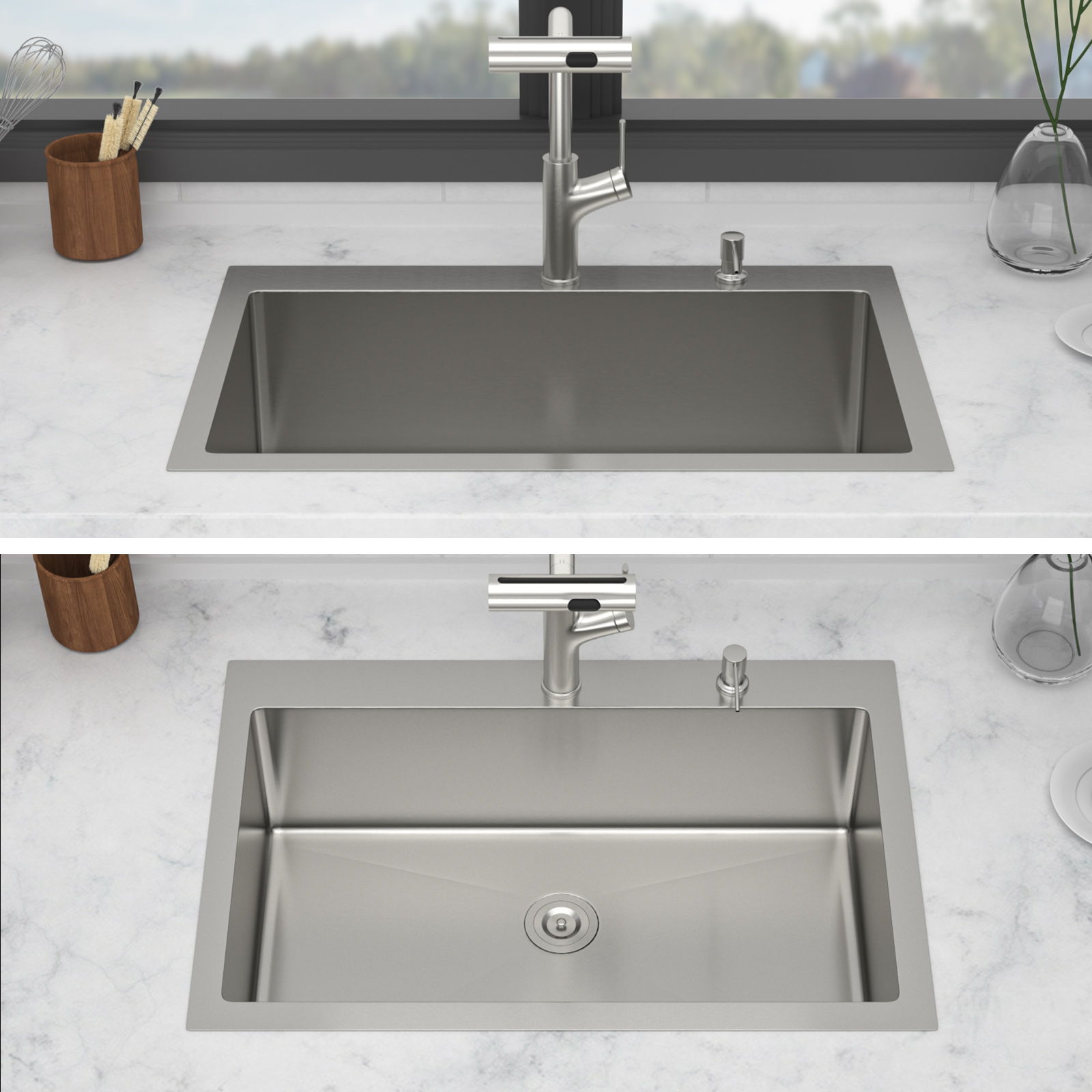 Drop-In Kitchen Sink With Pull-Out Faucet And Soap Dispenser by HouseOfZazla