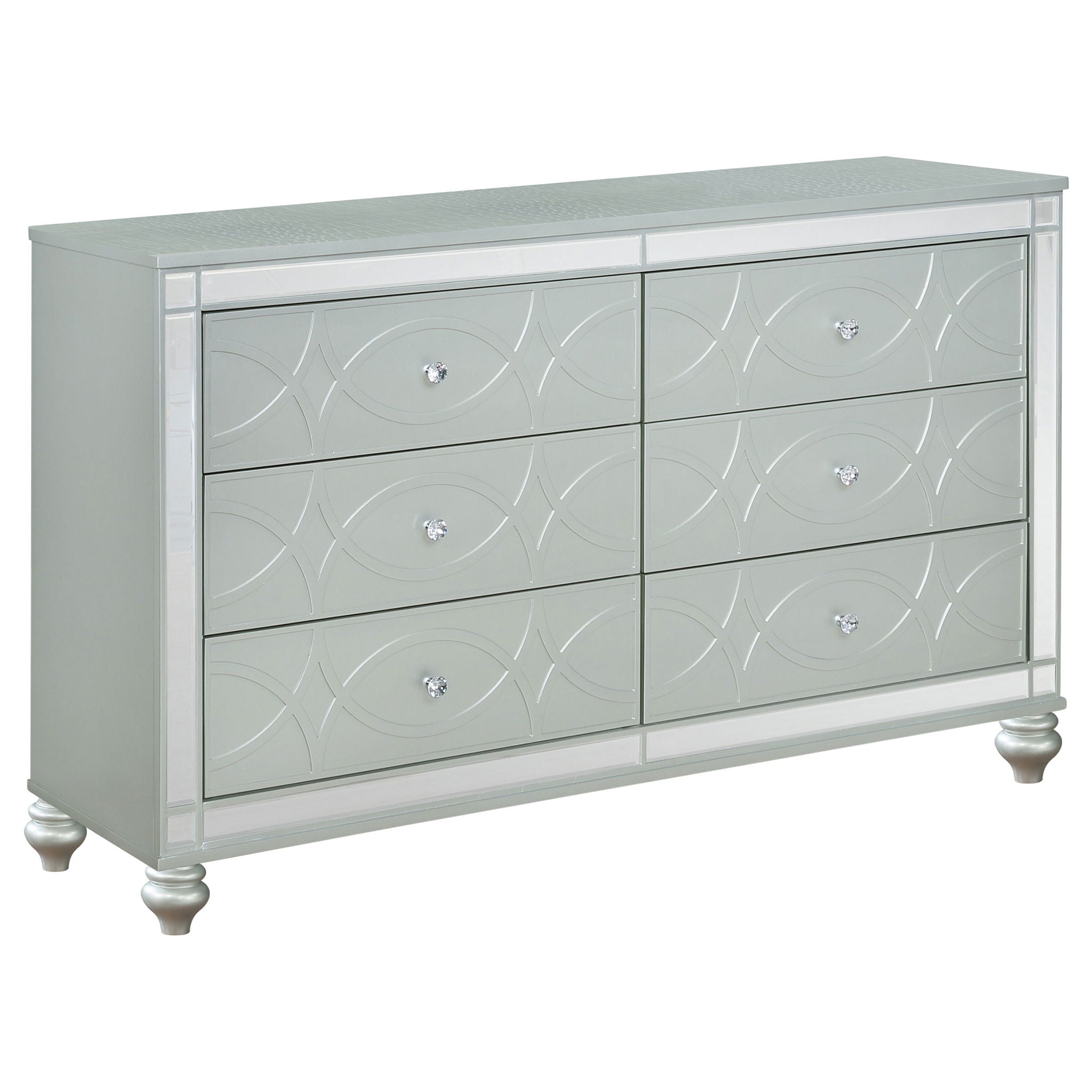 Arabesque - 4 Piece Queen Bedroom Set With LED Headboard - Silver