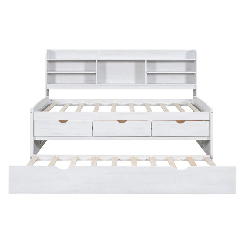 Captain Bed With Built In Bookshelves, 3 Storage Drawers, And Trundle by Unique Piece Furniture