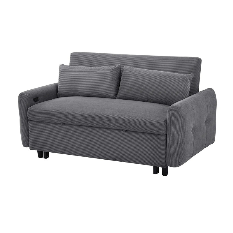 Pull-Out 2 Seat Modern Sleeper Sofa With 2 Throw Pillows And USB Ports by HouseOfZazla