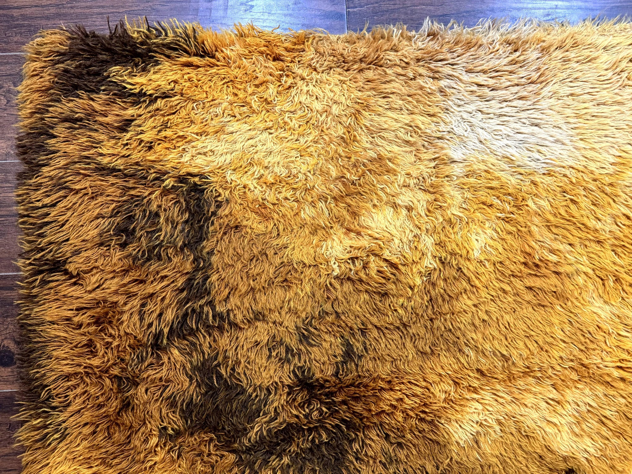 Rya Shag Rug 4.6 x 6, Shades of Yellow, Mid Century Vintage Carpet by Jewel Rugs