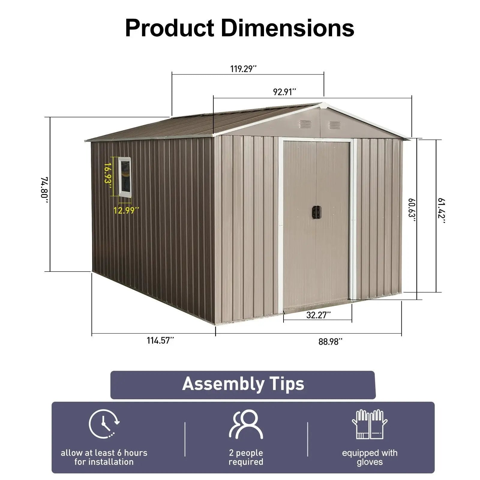 8Ft x 10Ft Outdoor Metal Storage Shed With Metal Floor Base, With Window - Gray by HouseOfZazla