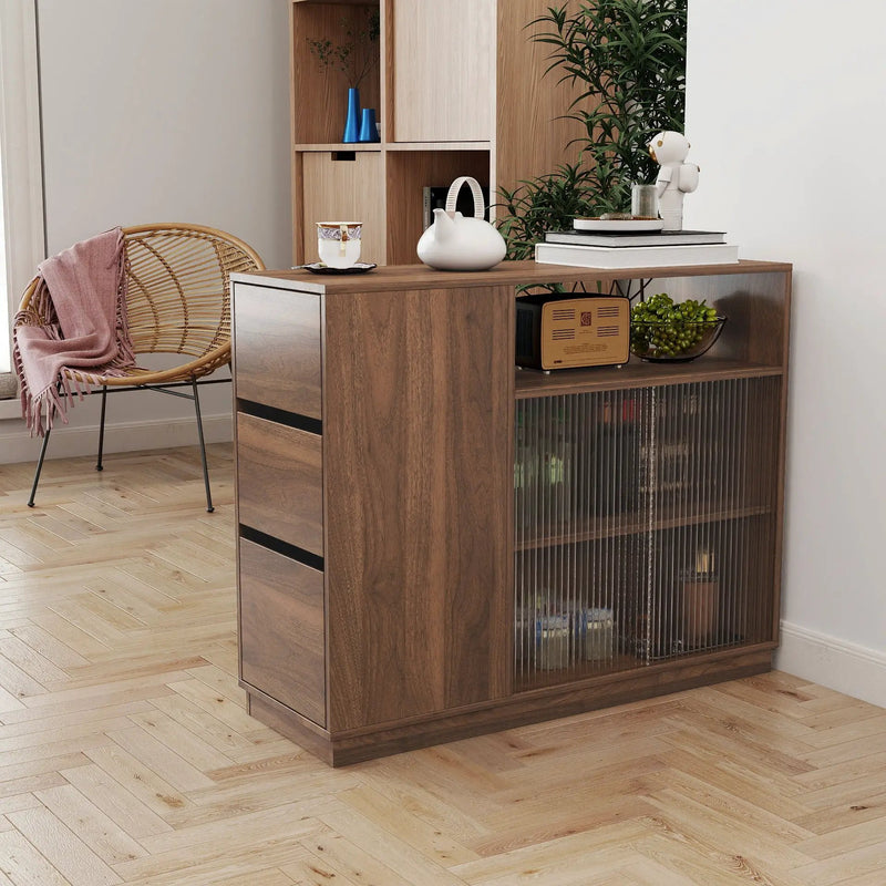 Kitchen Sideboard, Small Countertop Organizer with Sliding Glass Doors and Drawers by HouseOfZazla