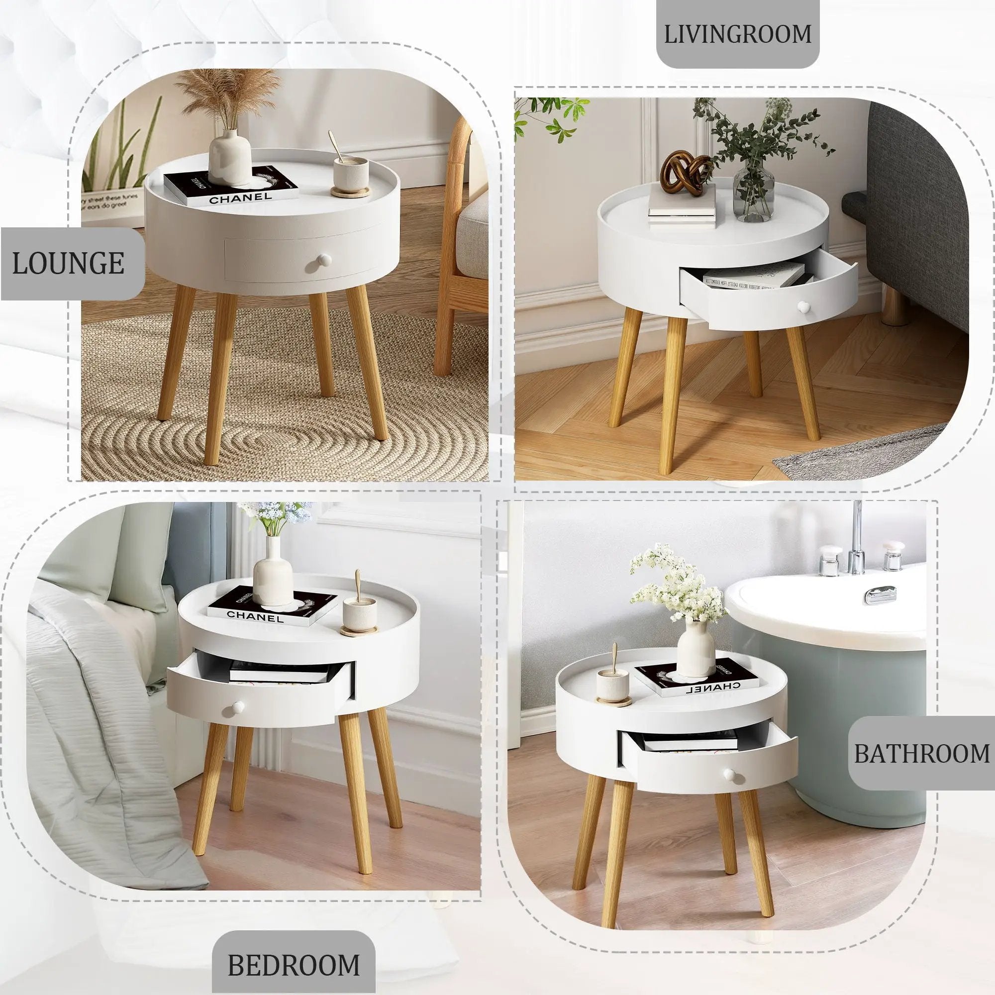 Nightstand With Storage Drawer, Bedside Table For Bedroom - White by Unique Piece Furniture