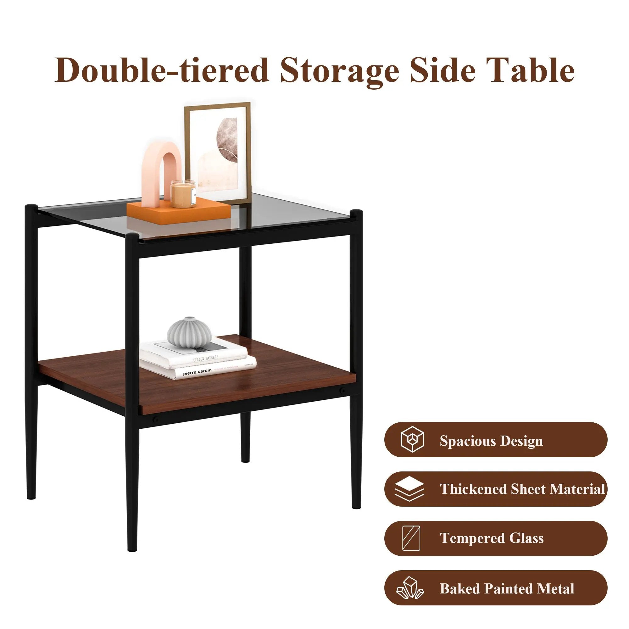 Set of 2 Rectangle End Table Gray Glass by HouseOfZazla