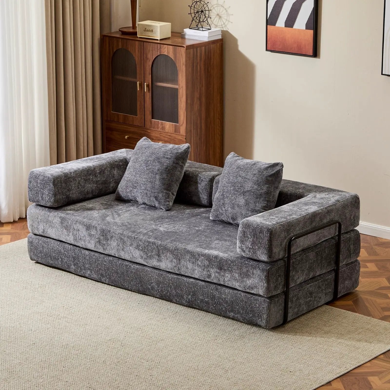 Convertible Floor Sofa Bed With Pillow Back Support Armrest by Unique Piece Furniture