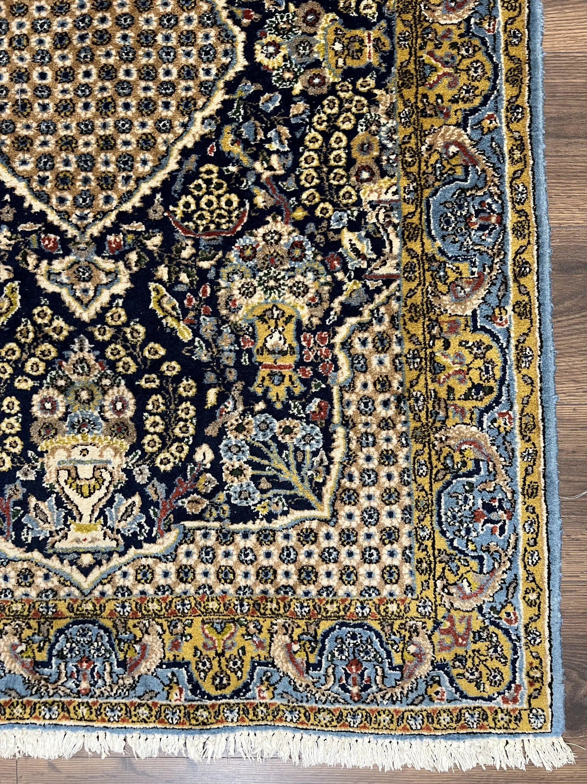 Fine Persian Qum Rug 3x5, Semi Antique Vintage Oriental Ghom Carpet, Floral Medallion, Highly Detailed, Hand Knotted, Navy Blue, Wool Area Rug, Birds by Jewel Rugs