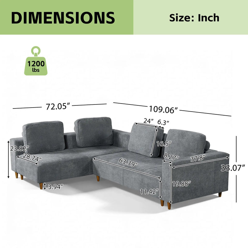 2-Piece 109" L-Shape Convertible Sectional Sofa by HouseOfZazla