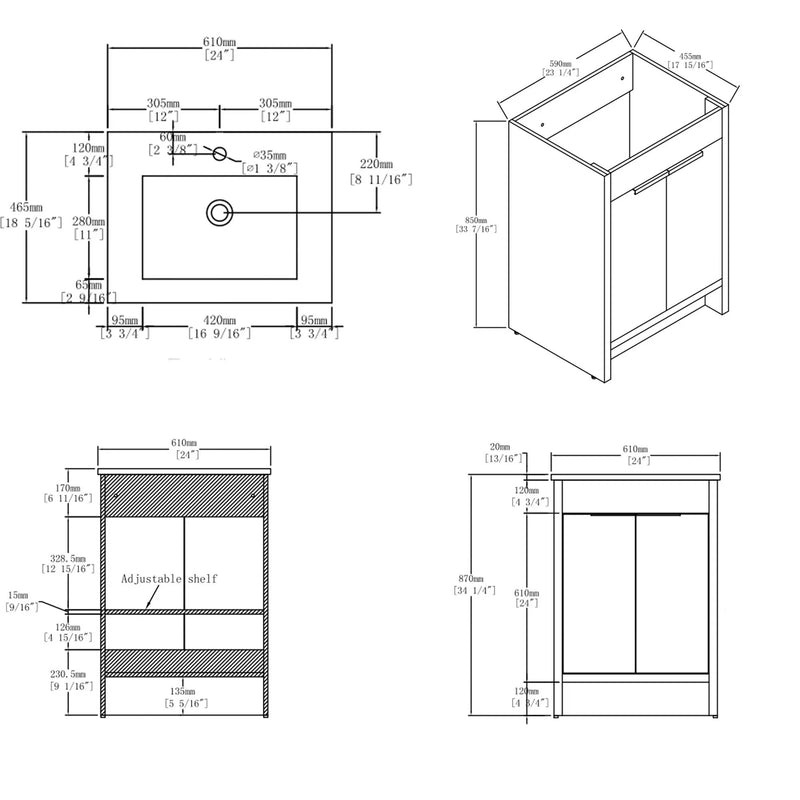 24 Inch Floating Bathroom Vanity with Ceramic Sink and Soft-Close Door by HouseOfZazla