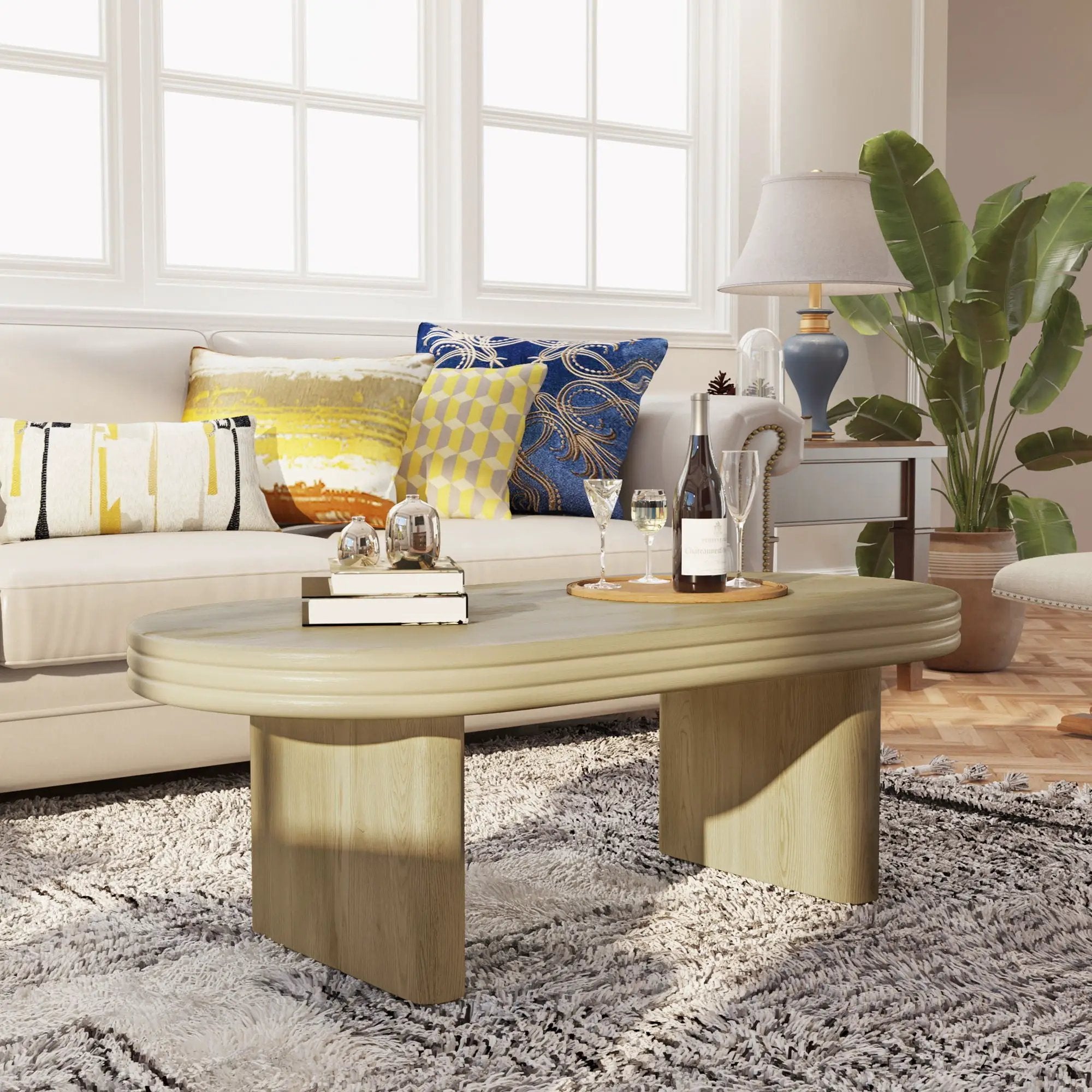 Oval Fluted Coffee Table - Natural by Unique Piece Furniture