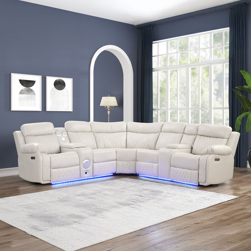 Lacrosse - Power Reclining Sectional Sofa & Bluetooth Speakers, LED Lights, Console Storage, Cup Holders And USB Charging - Beige by HouseOfZazla