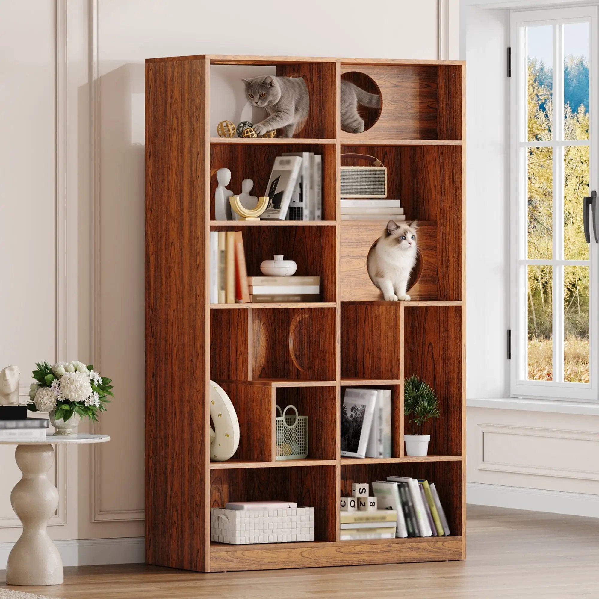 Modern 2 in 1 Wood Bookshelf Cat House by HouseOfZazla