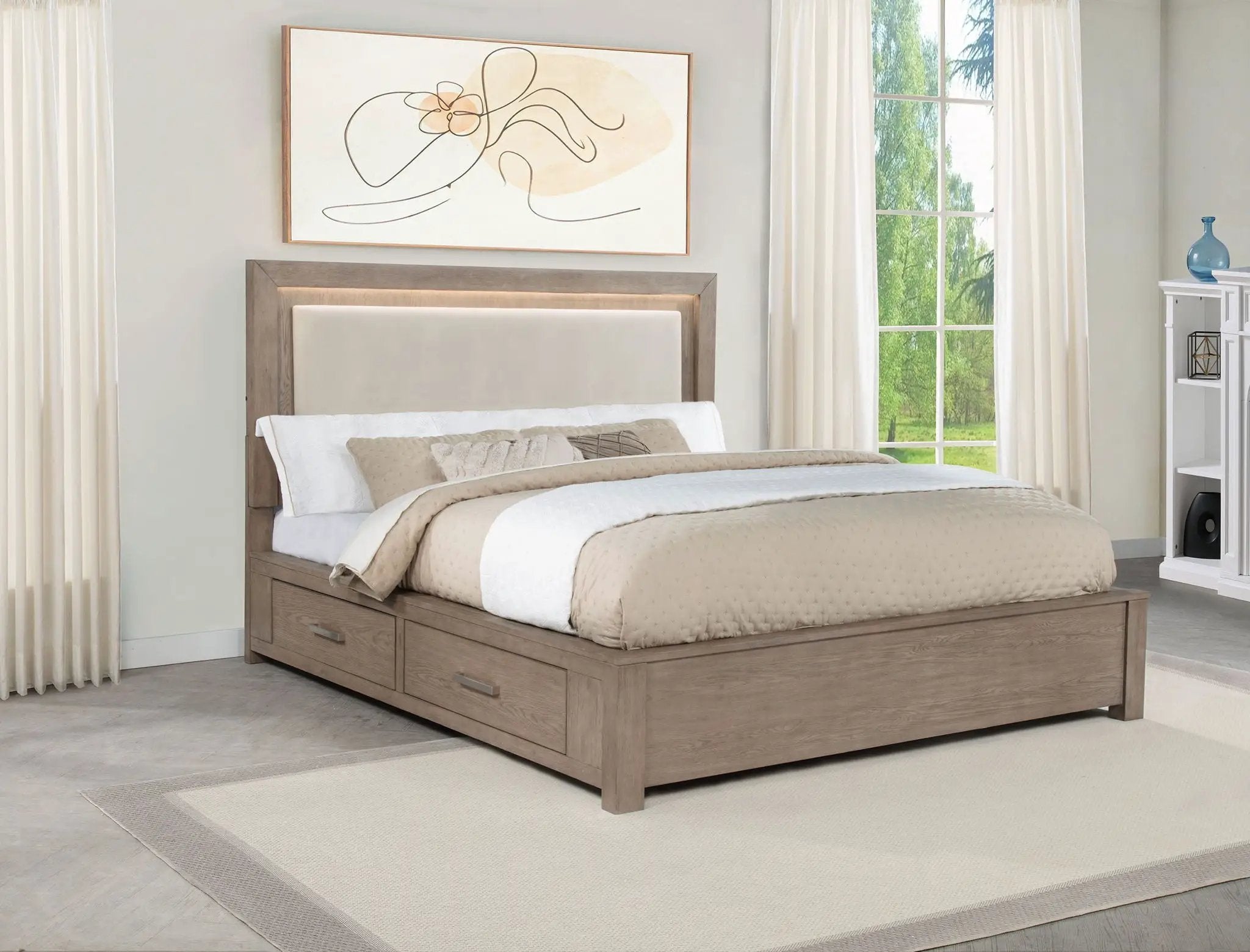 Kenora 56-inch Eastern King LED Storage Bed Barley Brown by Unique Piece Furniture