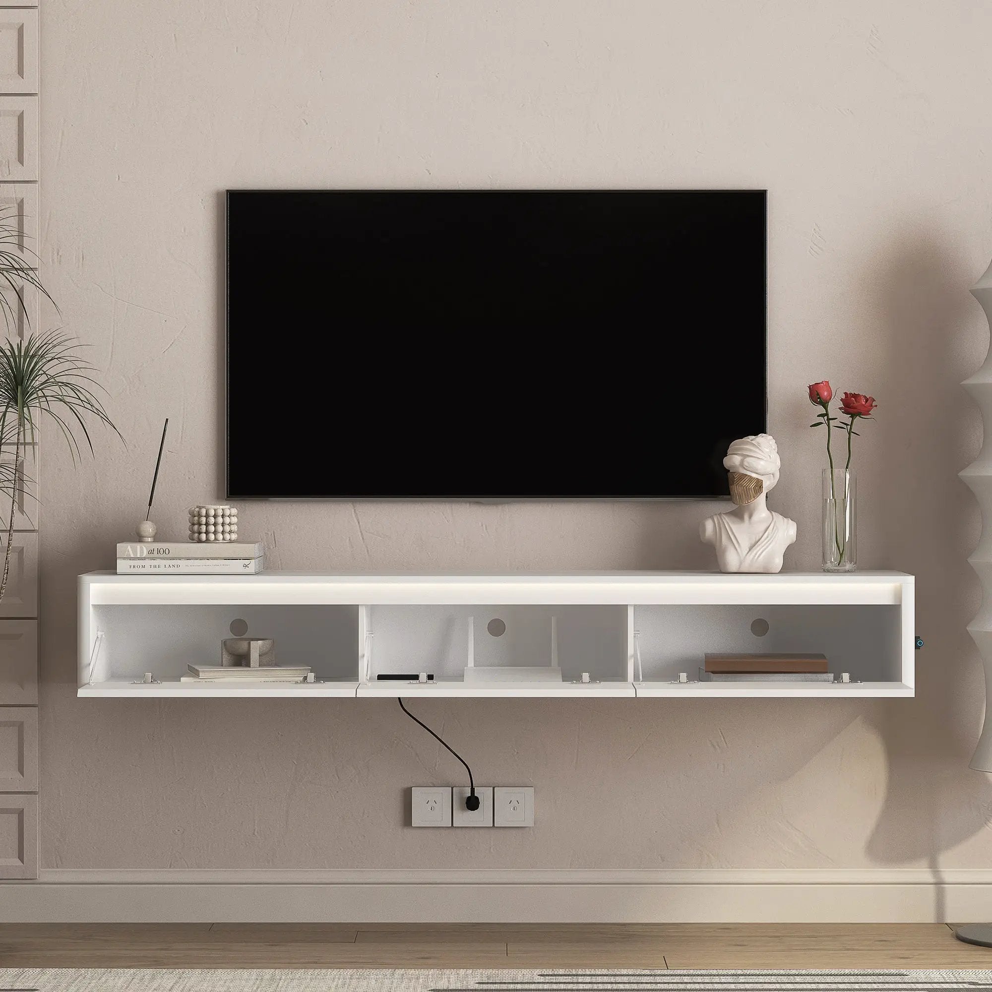 Floating TV Stand with LED Lights & Power Outlet by HouseOfZazla