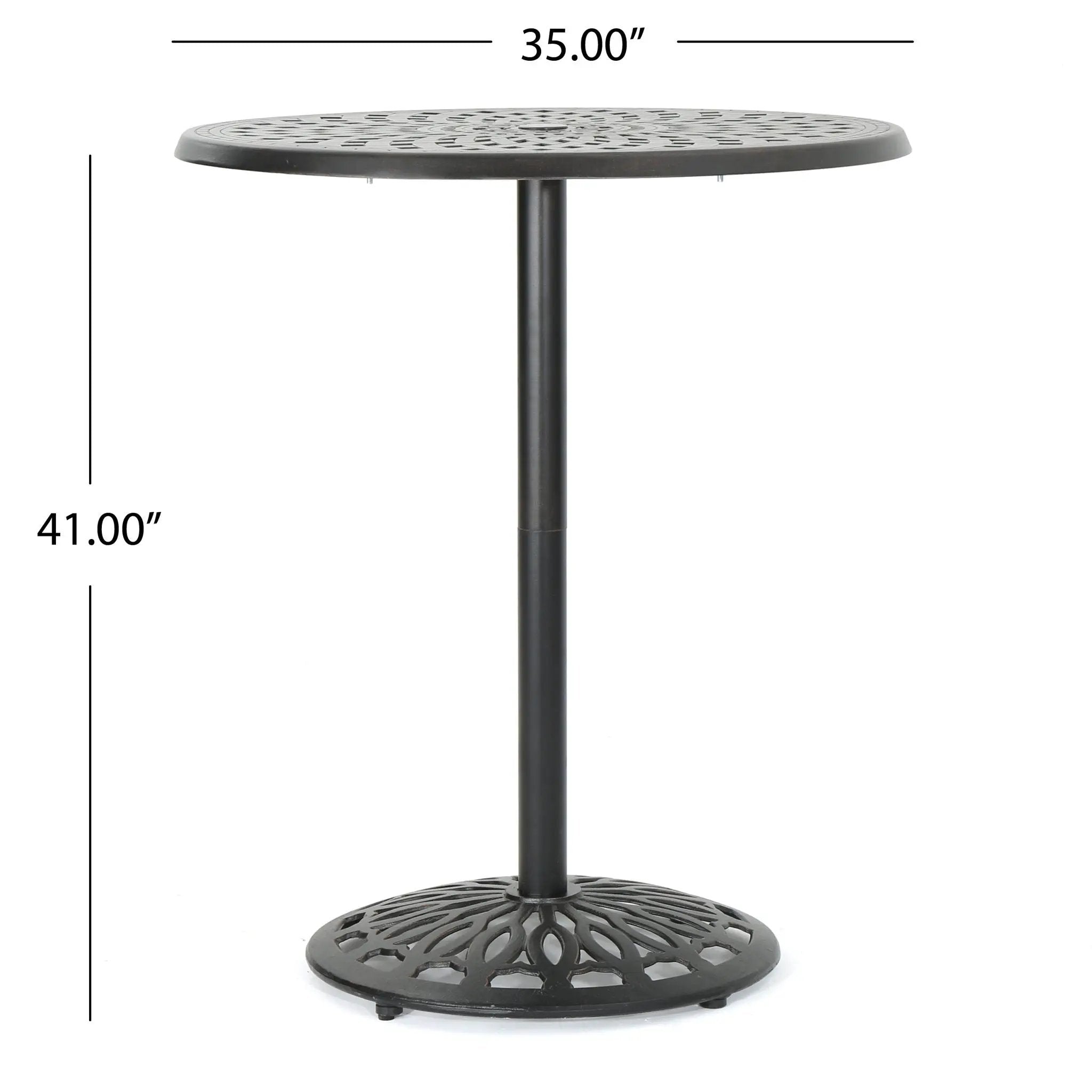 Elegant Cast Aluminum Round Bar Table With Romantic Filigree Design - Copper by HouseOfZazla