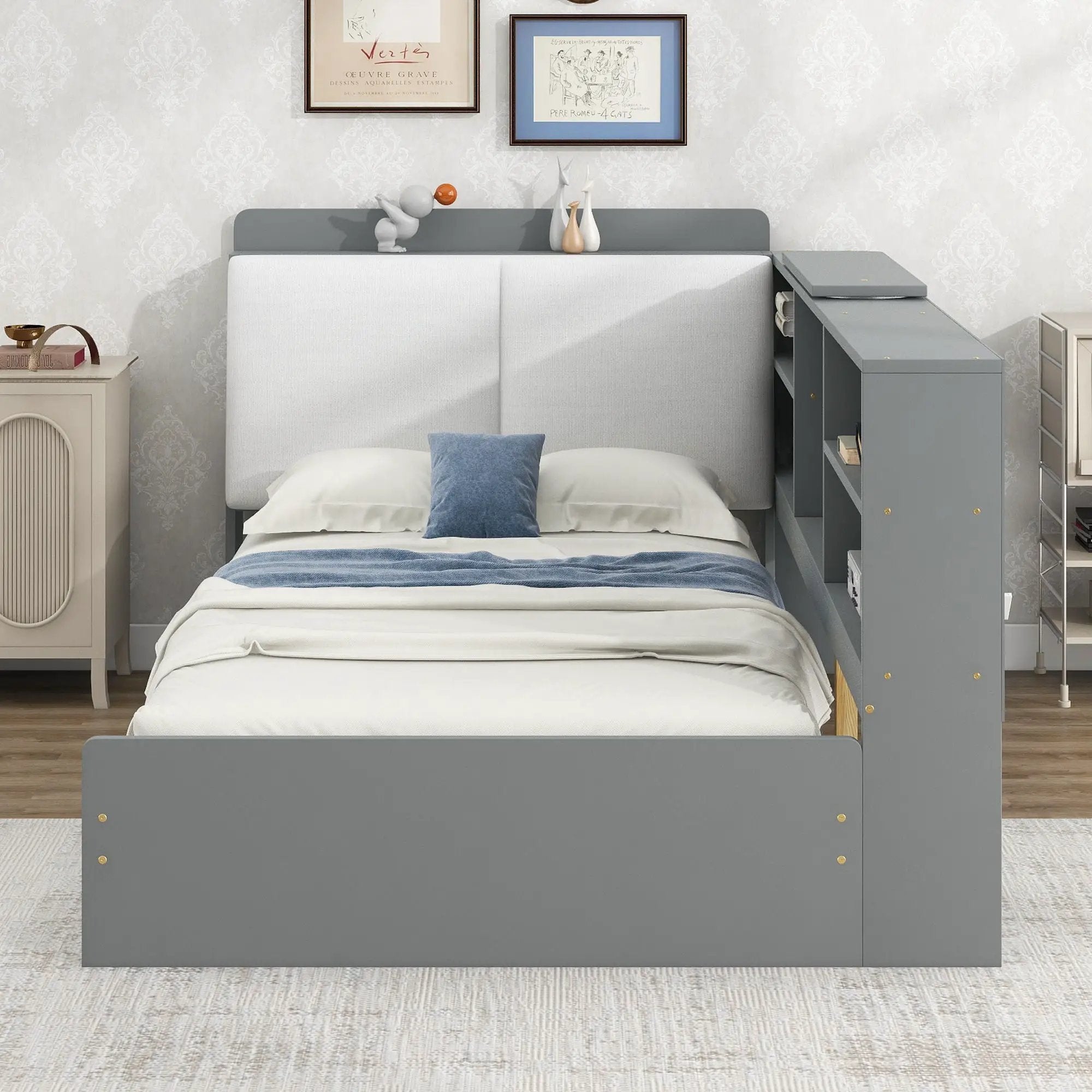 Platform Bed With Storage Headboard, Shelves And 2 Drawers by Unique Piece Furniture