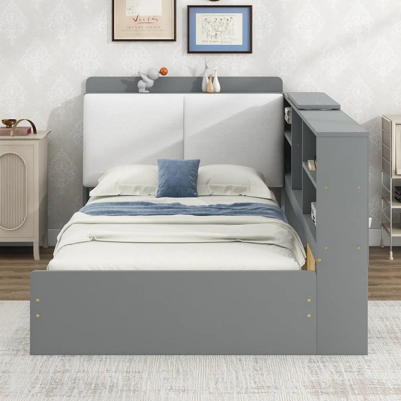 Platform Bed With Storage Headboard, Shelves And 2 Drawers by HouseOfZazla