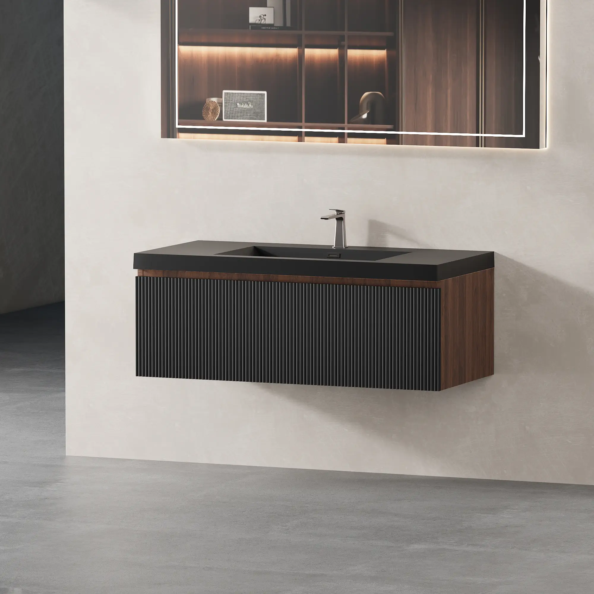 42" Floating Bathroom Vanity with Sink and Striped Storage Cabinet by HouseOfZazla