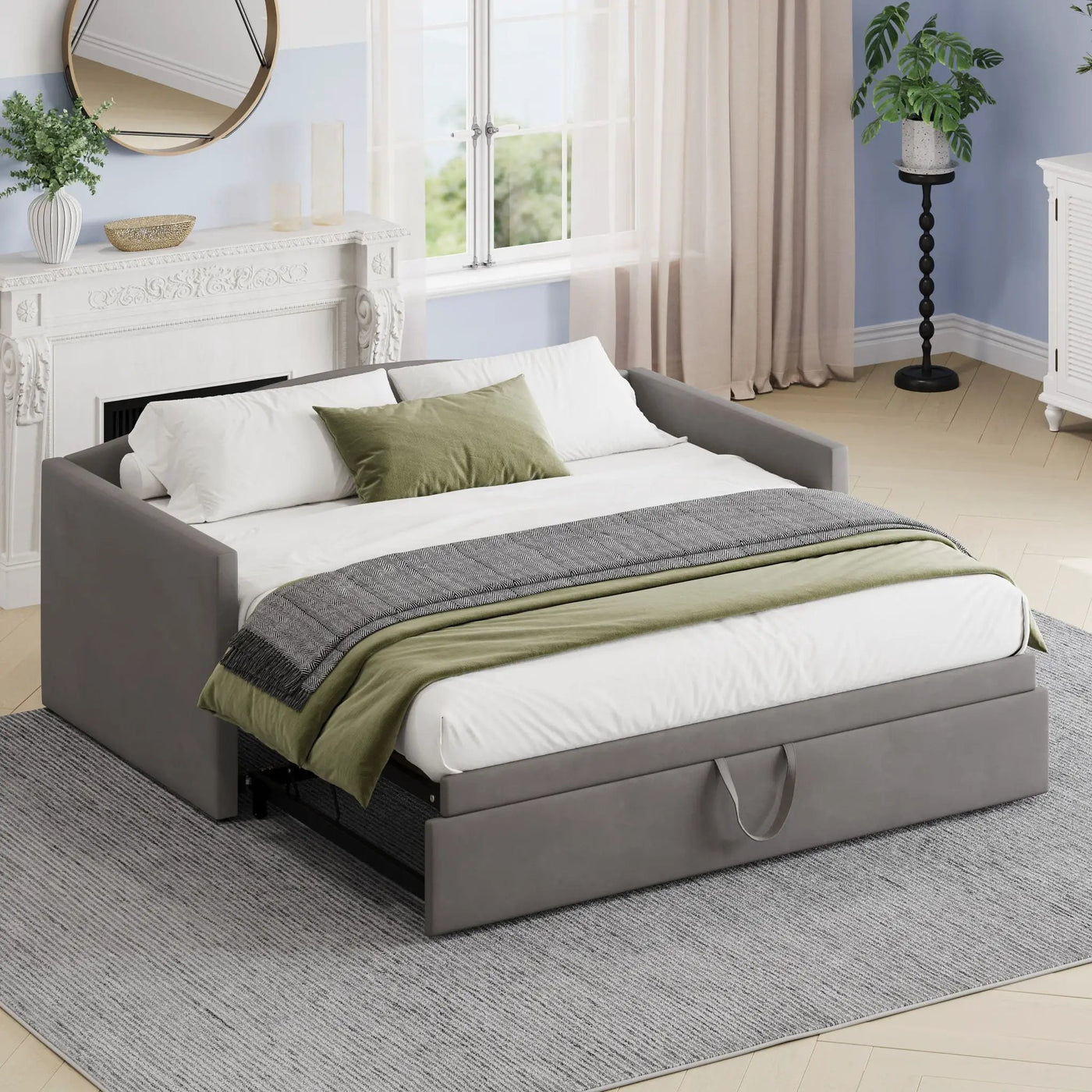Daybed With Pop Up Trundle, Upholstered Sofa Bed by HouseOfZazla