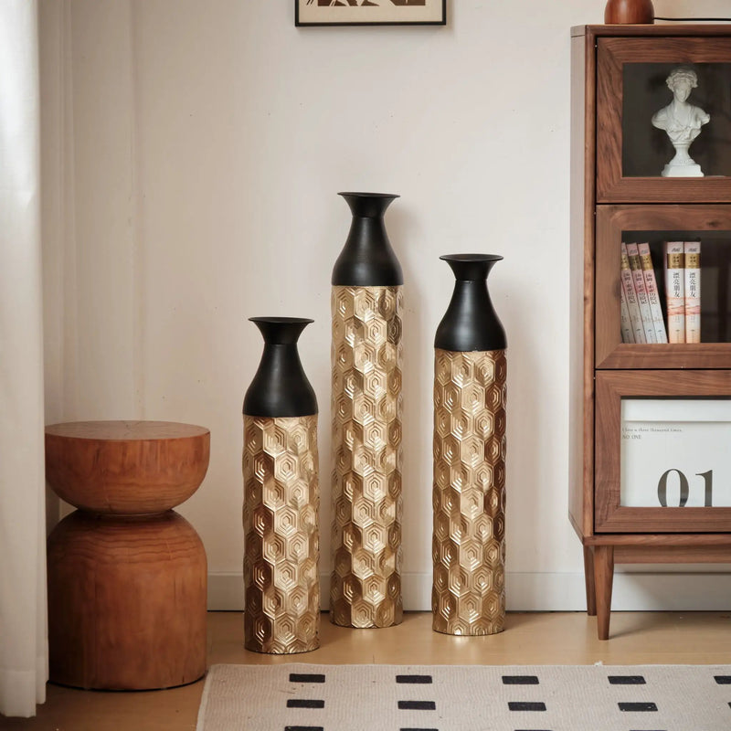 Floor Metal Vases (Set of 3) Gorgeous Home Decoration Large Glazed Metal Vases - Black / Gold by HouseOfZazla