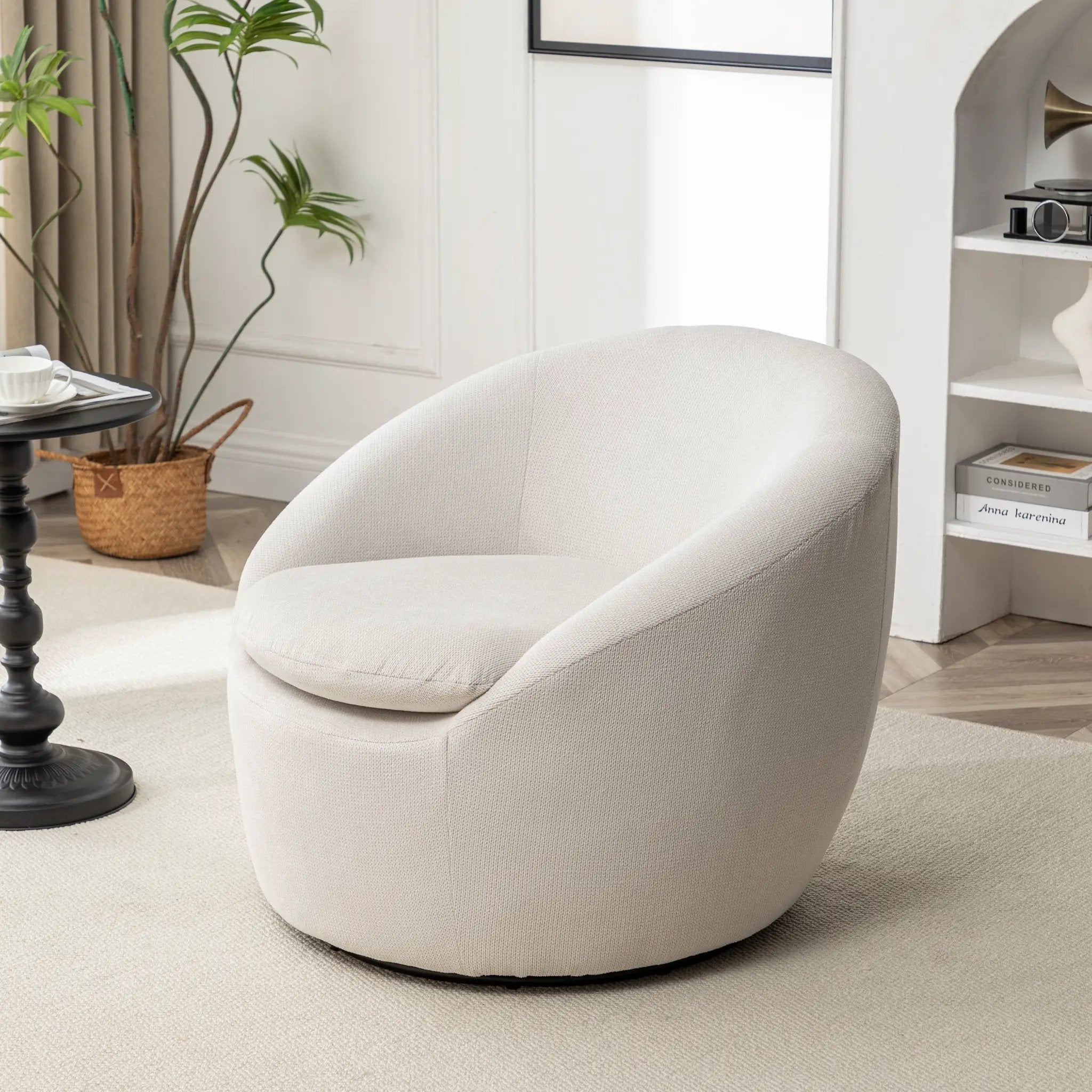 Winnie Modern Teddy Fabric Barrel Chair, 360° Swivel by HouseOfZazla