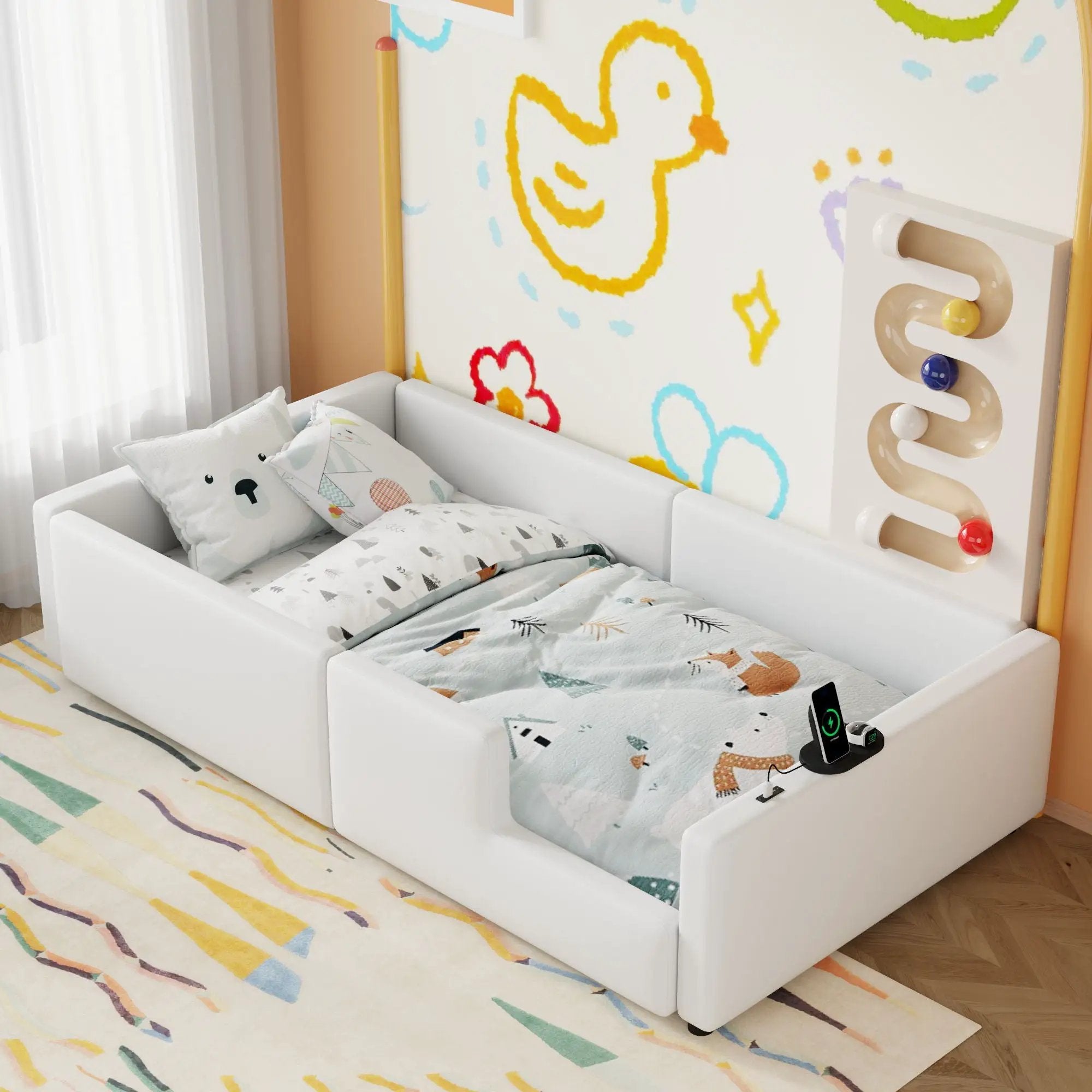 Platform Bed With Guardrail And Charging Station by HouseOfZazla