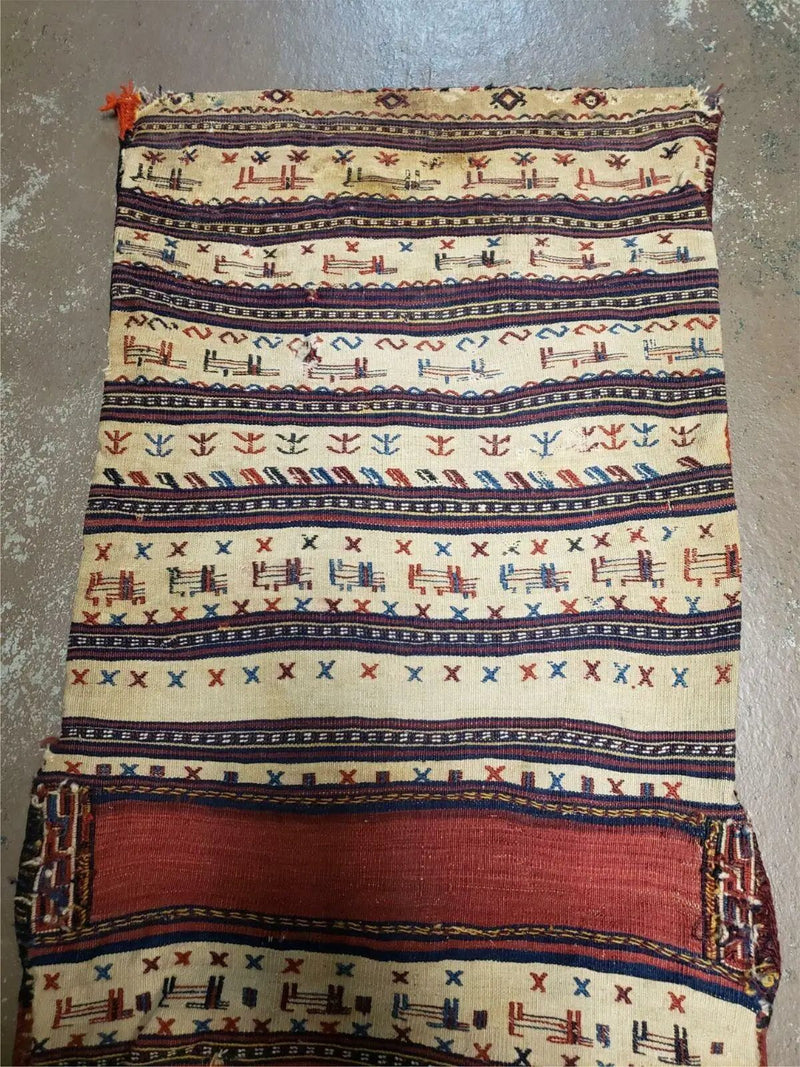 26" X 56" Antique Handmade Authentic Tribal Wool Rug Double Bag Tobreh by Jewel Rugs
