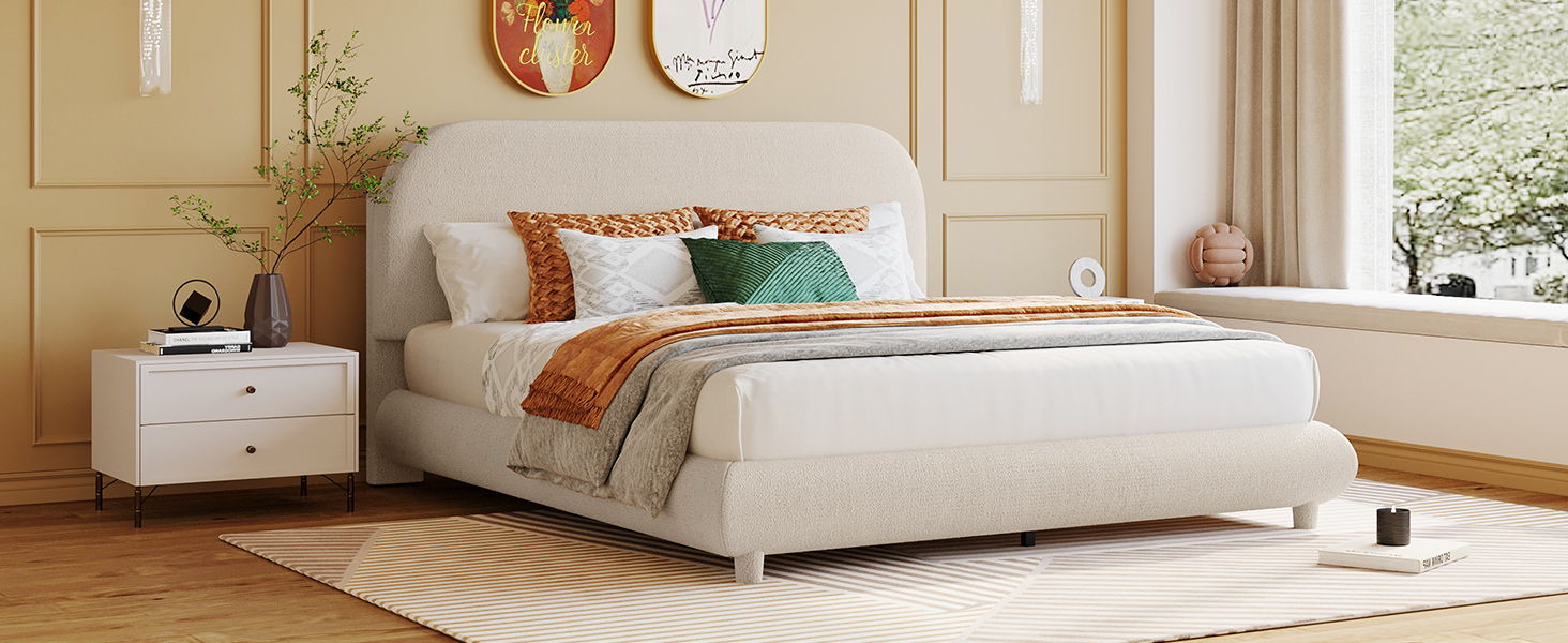 Upholstered Platform Bed With Thick Solid Frame And Stylish Curve-Shaped Design by HouseOfZazla