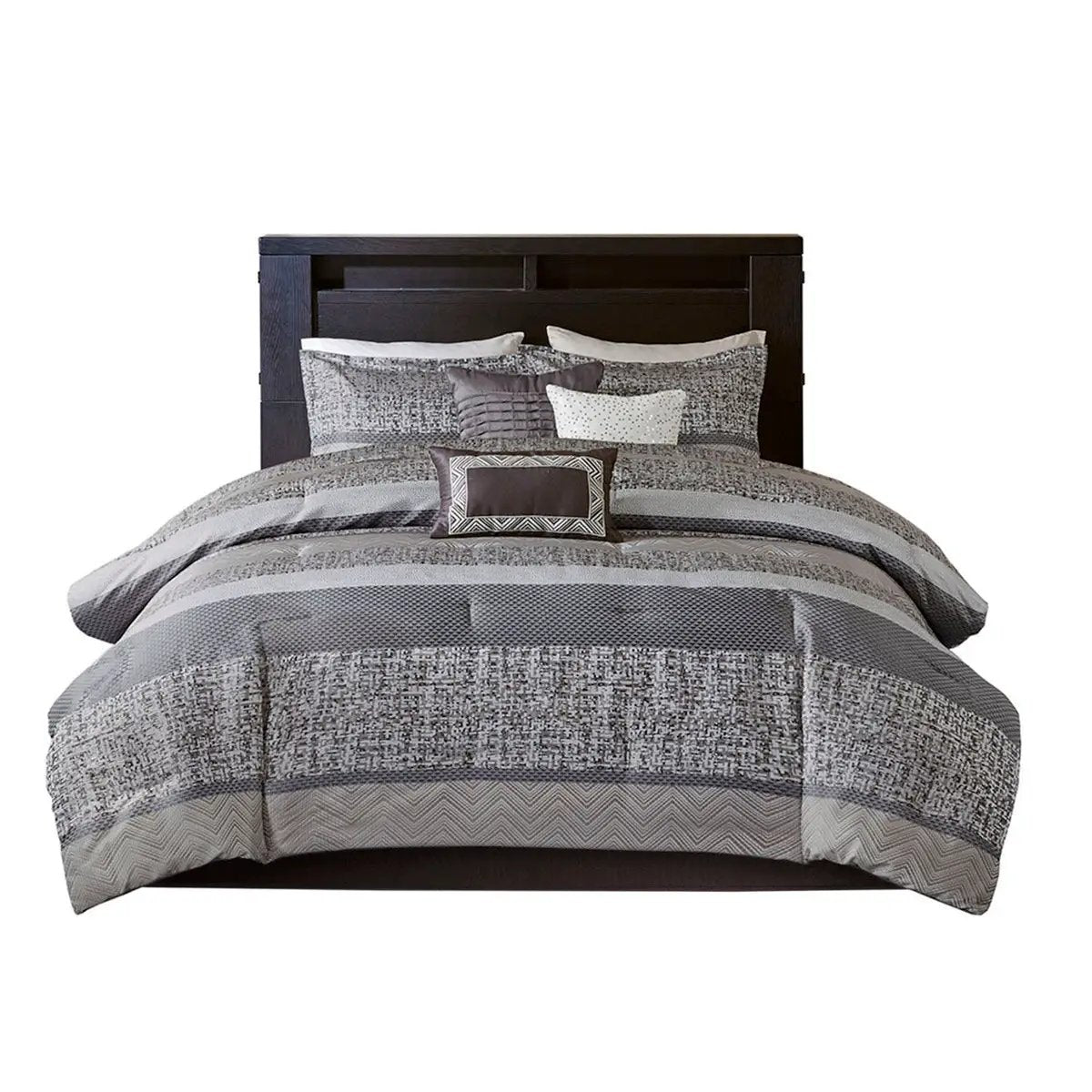 7 Piece Jacquard Comforter Set Grey/Taupe Cal King by HouseOfZazla