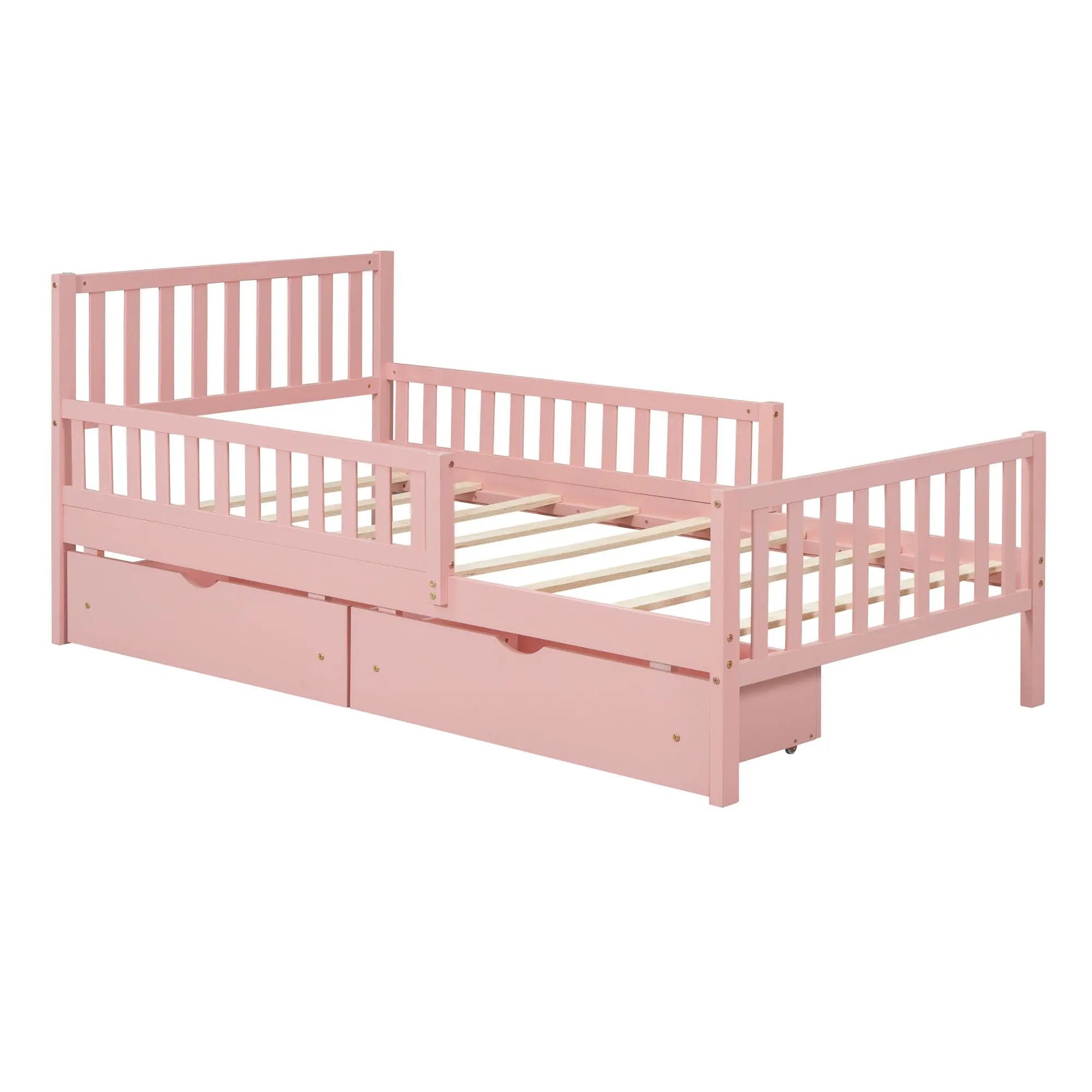 Platform Bed With Guardrails On Both Sides And 2 Storage Drawers by HouseOfZazla